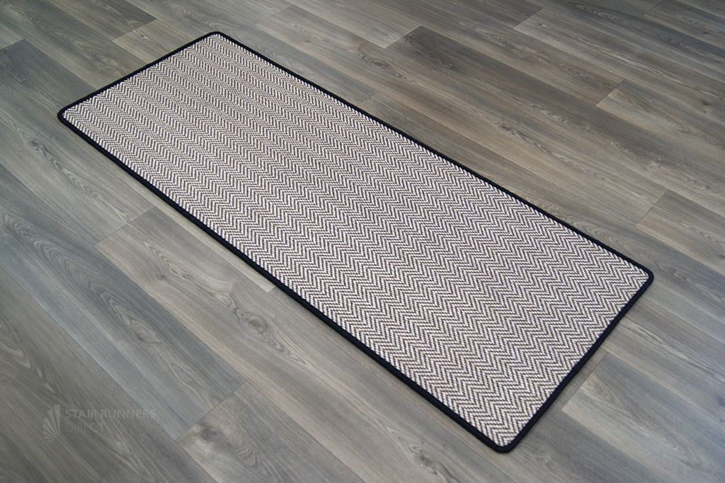 Boston Twine Herringbone Rug with Black Wool Edge 168 x 66cm