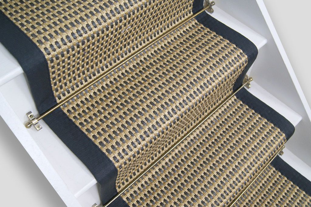 Slate Basketweave Sisal Stair Runner with Graphite Border 62cm x 980cm