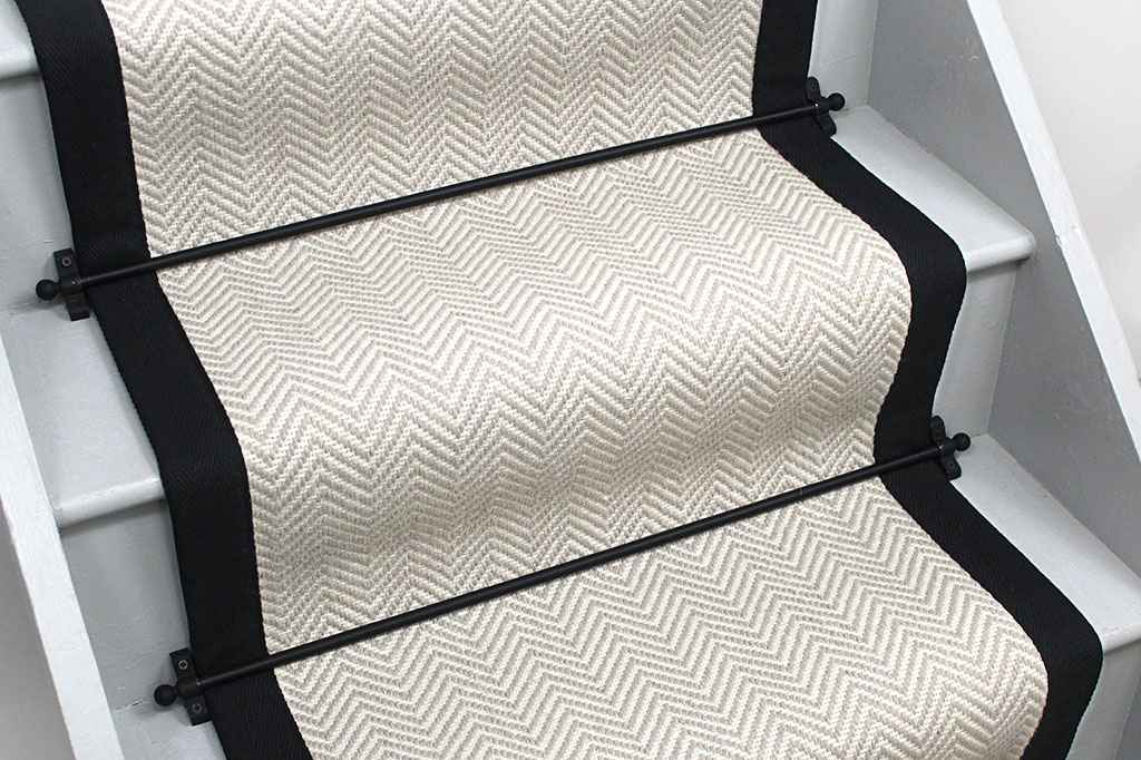 Riviera Wool Flatweave Sorrento Tortora Stair Runner with Black Cotton Border