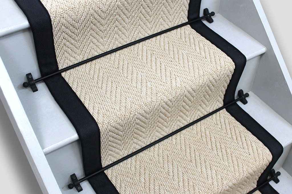 Stanton Cream Herringbone Stair Runner with Black Border 7m 
