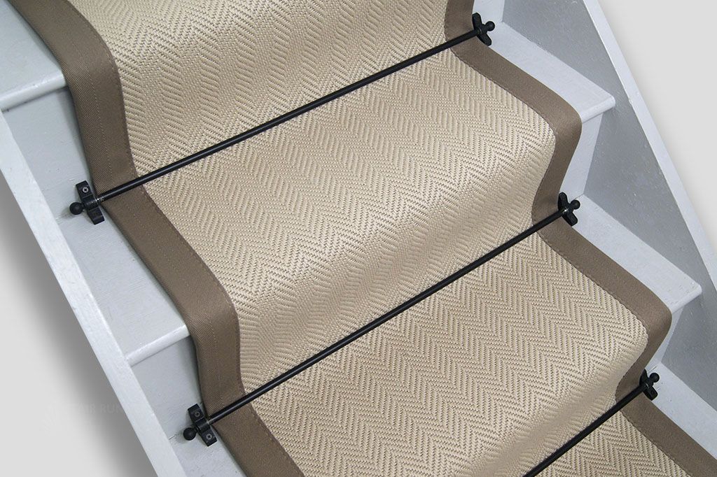 Tiffany Herringbone Stair Runner with chestnut Border 60cm x 6m