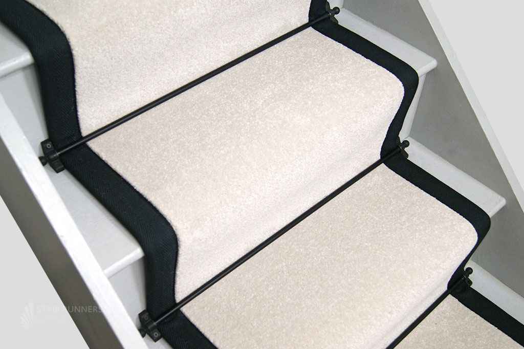 Velvet White Whisper Stair Runner with Black Border 690 x 60cm