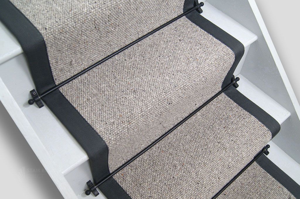 Westminster Cathedral Plain Wool Stair Runner with Graphite Border 59cm x 780cm