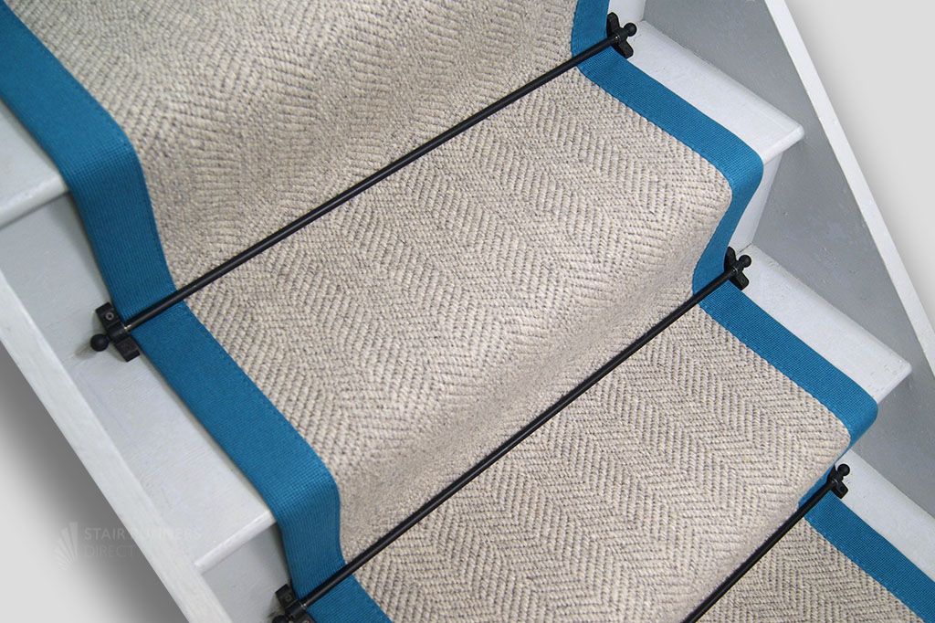 Lakeland Herdwick Windermere Weave Stair Runner with Arabian Blue Border 60cm x 7m